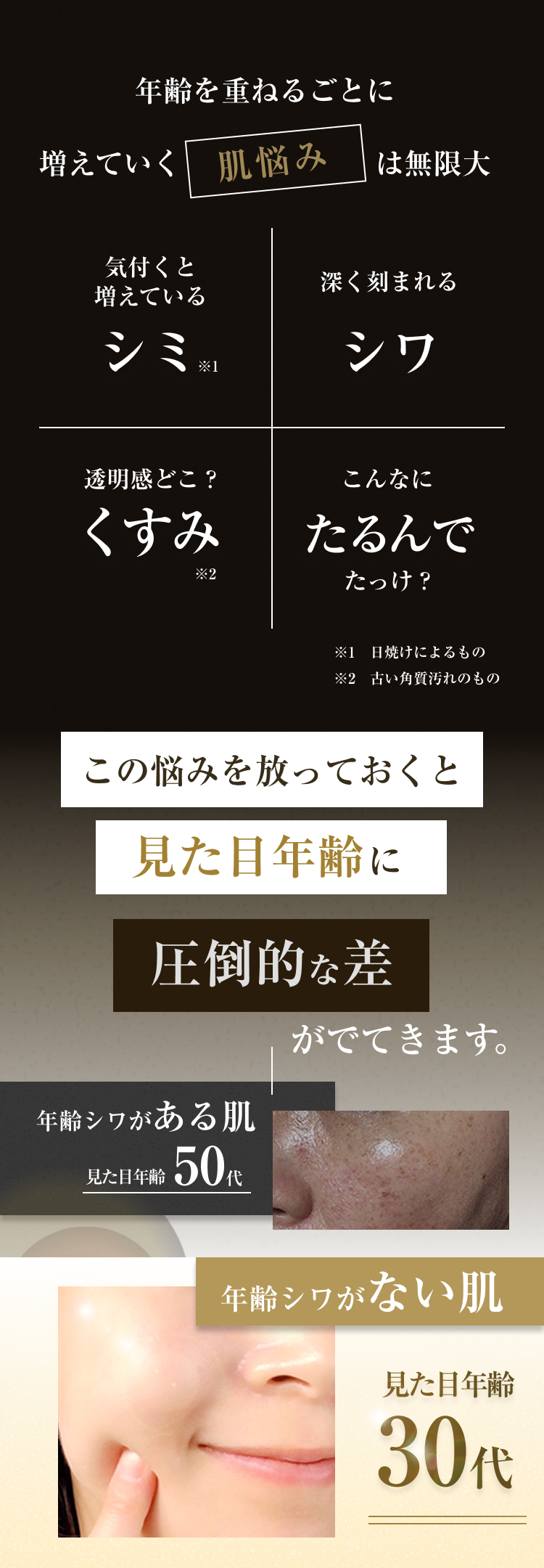 年齢を重ねるごとに
増えていく肌悩みは無限大