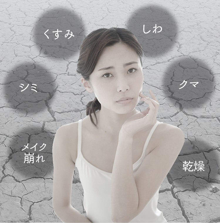 くすみ、しわ、クマ、乾燥、シミ、メイク崩れなどの悩みが増える