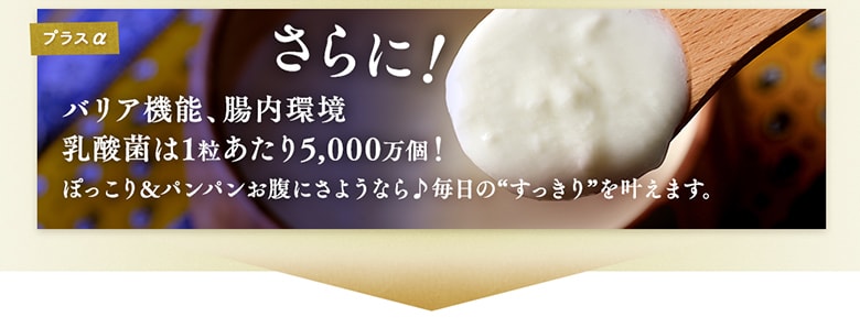 さらに！バリア機能、腸内環境乳酸菌は１粒あたり5,000万個！