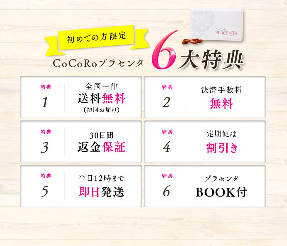 初めての方限定　CoCoRoプラセンタ6大特典